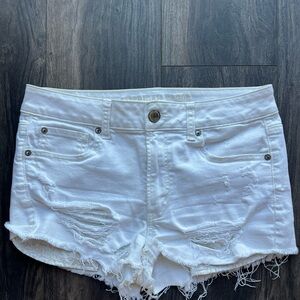 American Eagle Outfitters White Distressed Jean Shorts